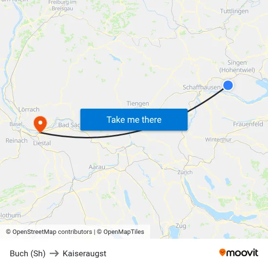 Buch (Sh) to Kaiseraugst map