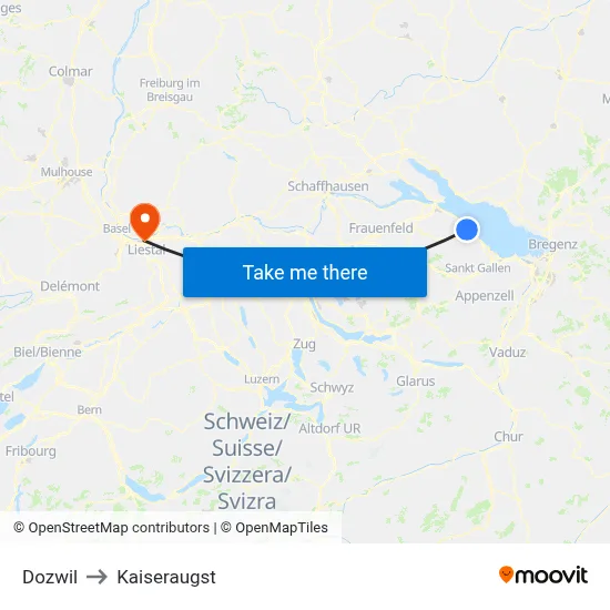 Dozwil to Kaiseraugst map
