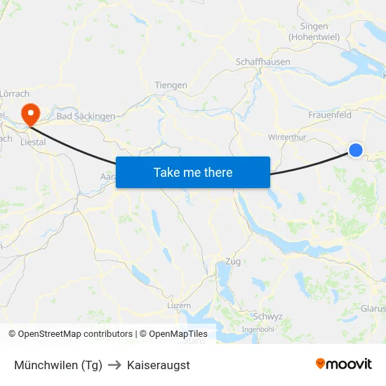 Münchwilen (Tg) to Kaiseraugst map