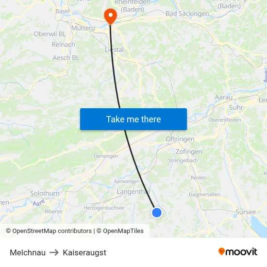 Melchnau to Kaiseraugst map