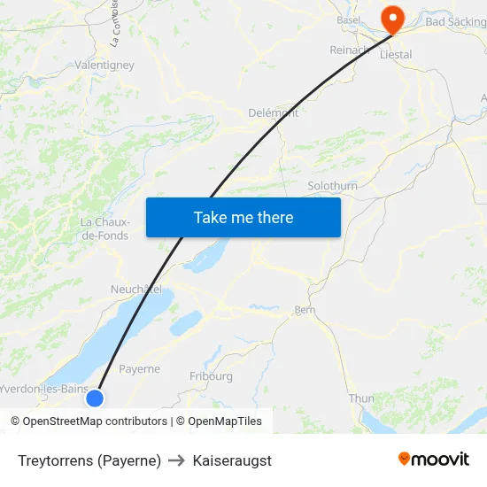 Treytorrens (Payerne) to Kaiseraugst map