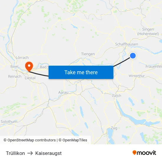 Trüllikon to Kaiseraugst map