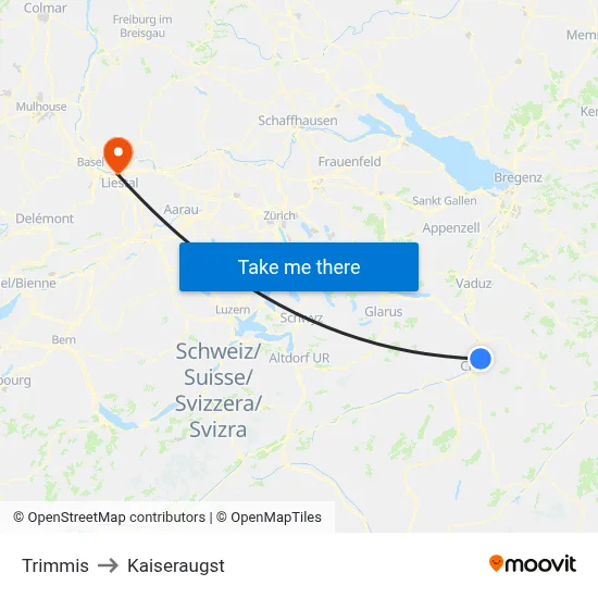 Trimmis to Kaiseraugst map