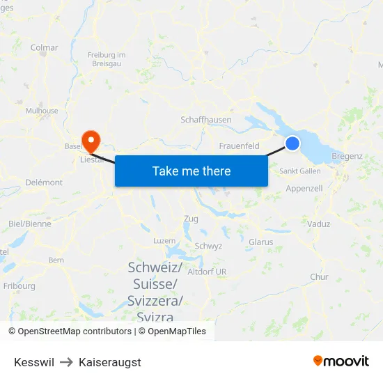 Kesswil to Kaiseraugst map