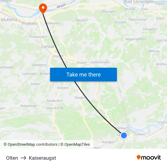 Olten to Kaiseraugst map