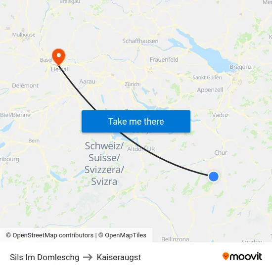 Sils Im Domleschg to Kaiseraugst map