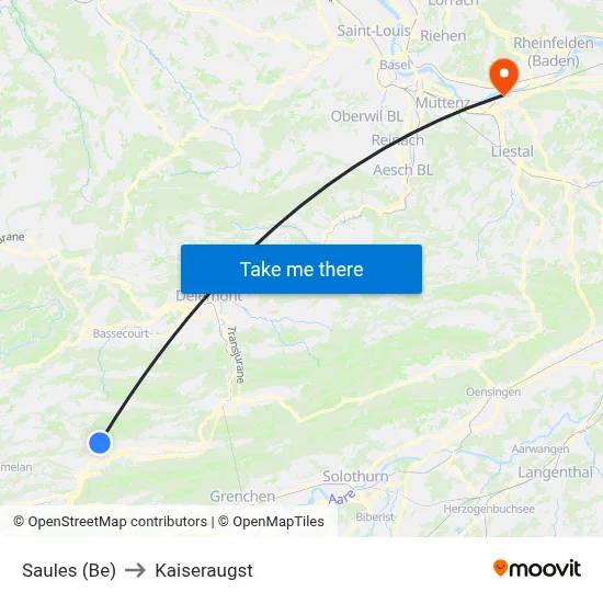 Saules (Be) to Kaiseraugst map
