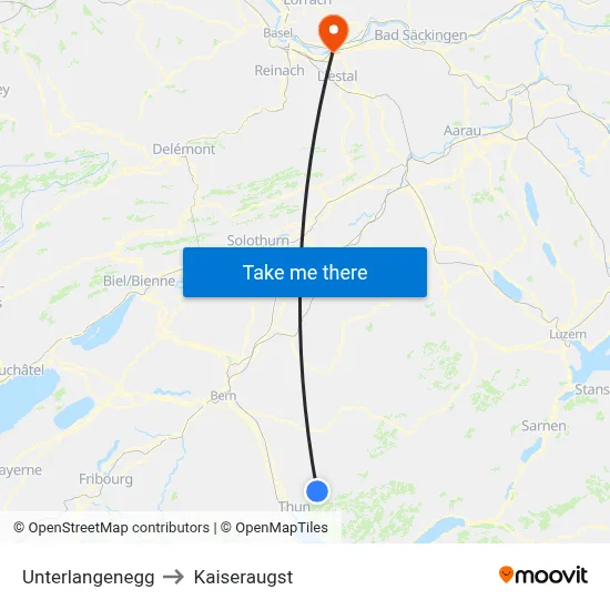 Unterlangenegg to Kaiseraugst map
