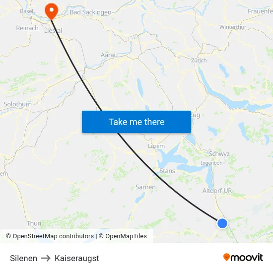 Silenen to Kaiseraugst map