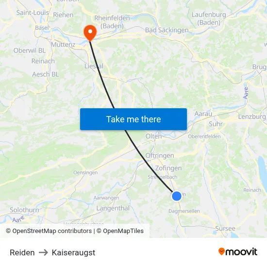 Reiden to Kaiseraugst map