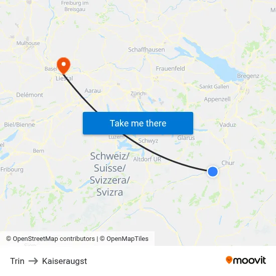 Trin to Kaiseraugst map