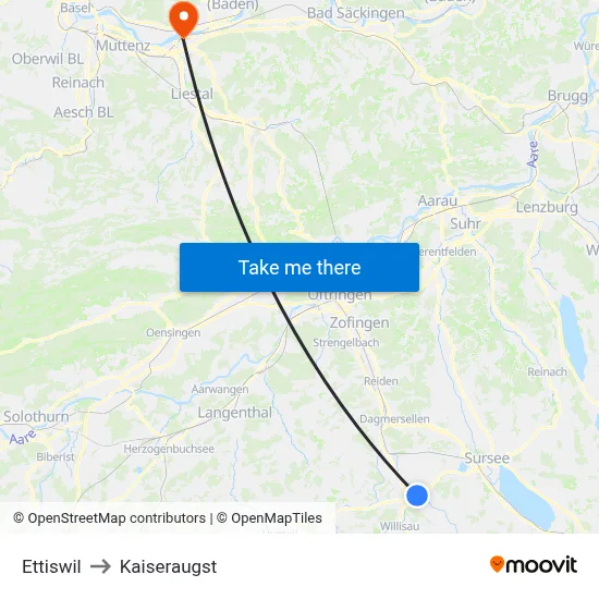 Ettiswil to Kaiseraugst map