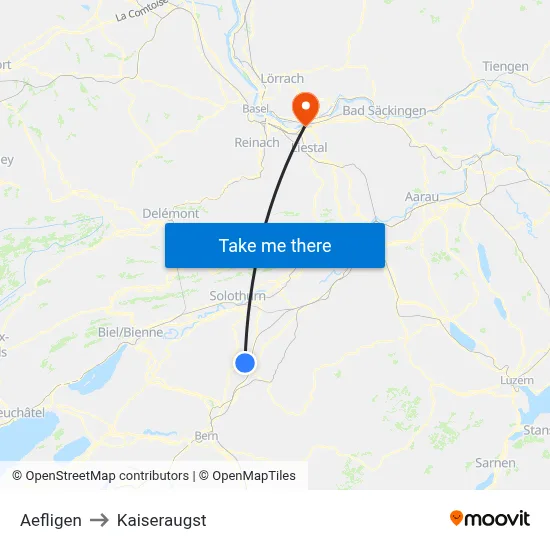Aefligen to Kaiseraugst map