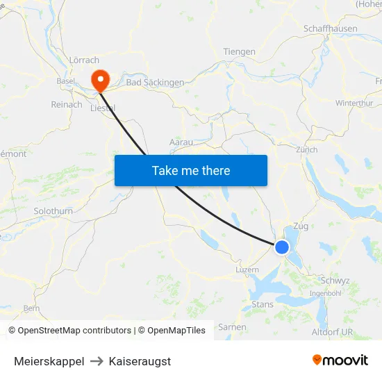 Meierskappel to Kaiseraugst map