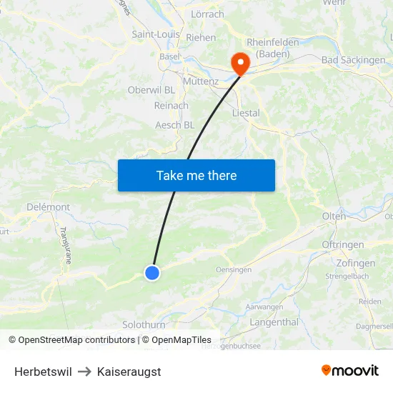 Herbetswil to Kaiseraugst map