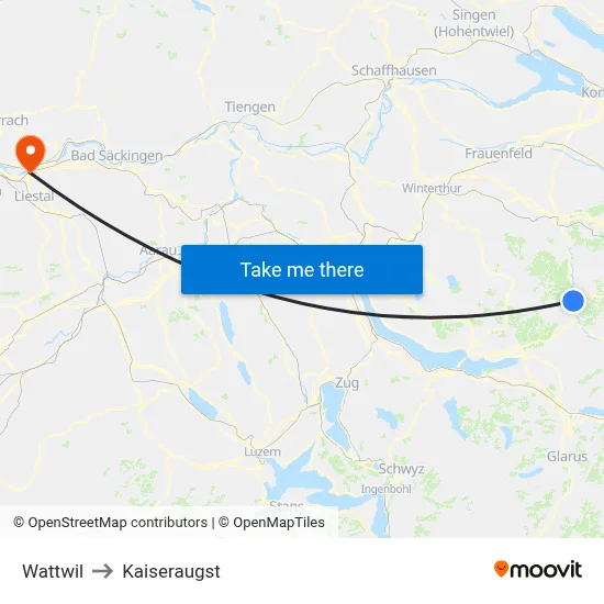 Wattwil to Kaiseraugst map