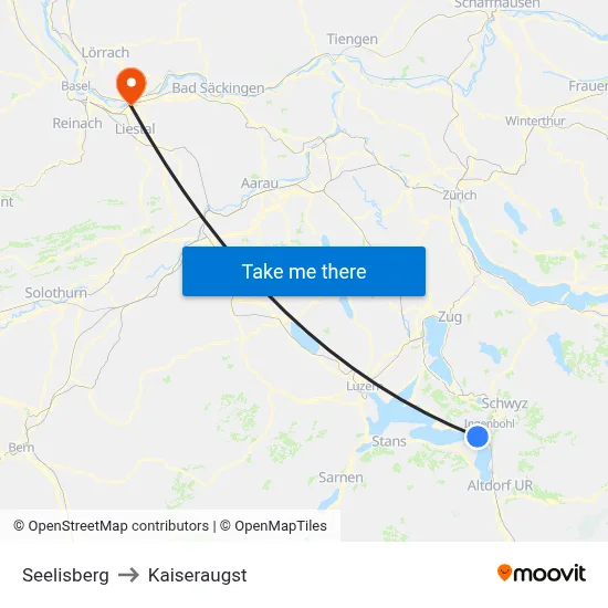 Seelisberg to Kaiseraugst map