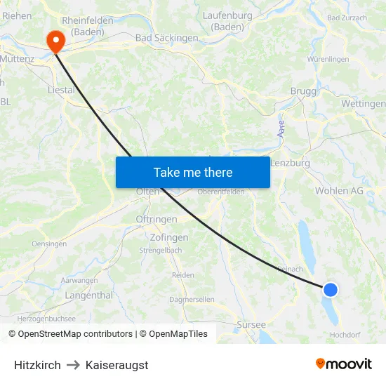 Hitzkirch to Kaiseraugst map