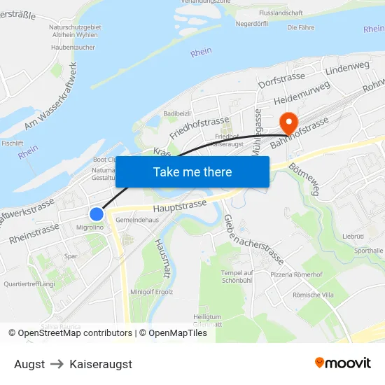Augst to Kaiseraugst map