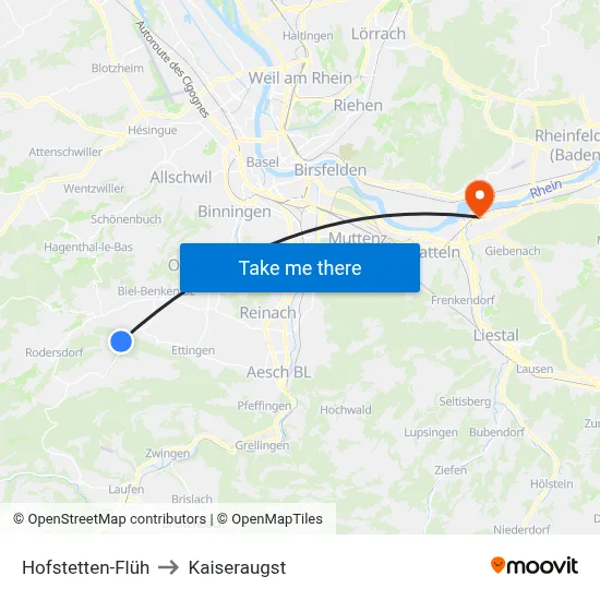 Hofstetten-Flüh to Kaiseraugst map