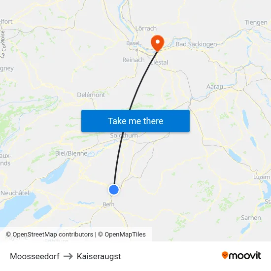 Moosseedorf to Kaiseraugst map