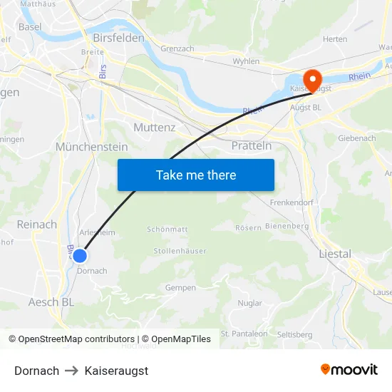 Dornach to Kaiseraugst map