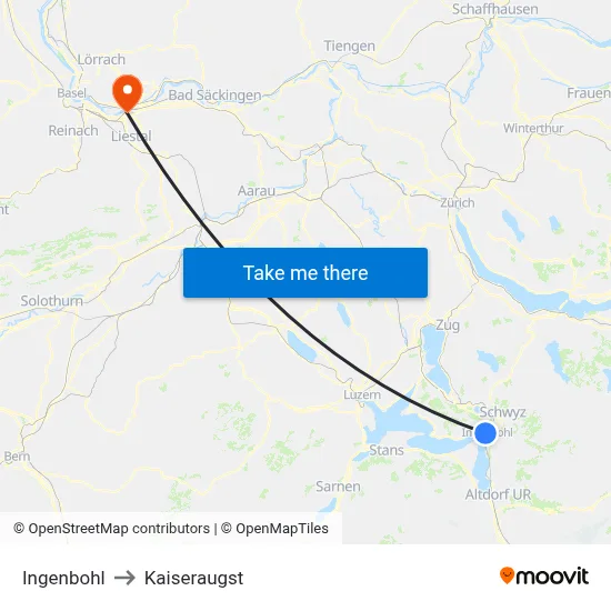 Ingenbohl to Kaiseraugst map