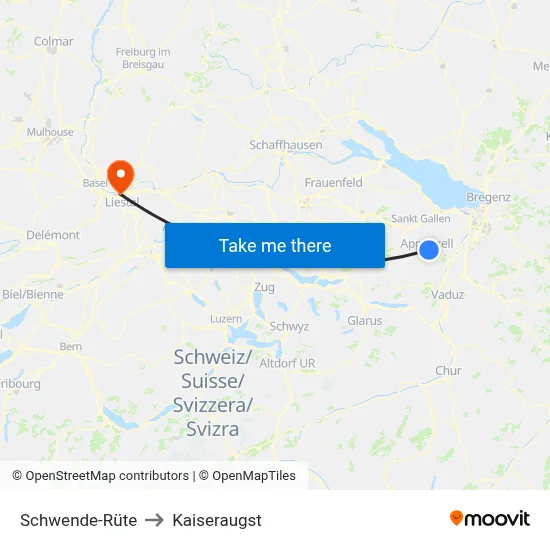 Schwende-Rüte to Kaiseraugst map