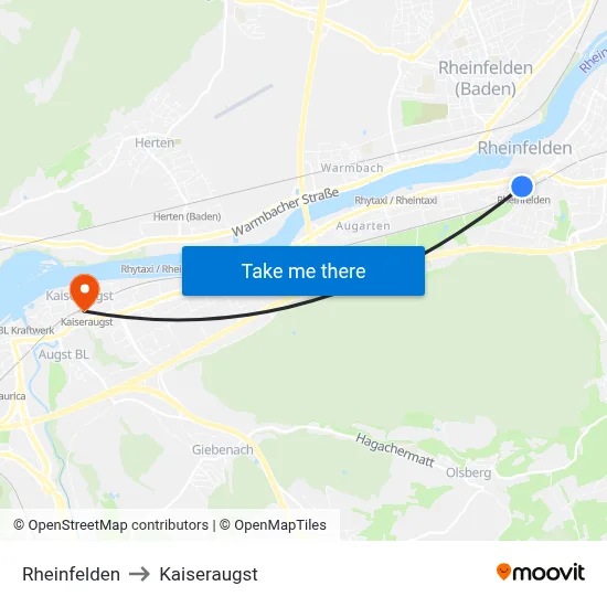 Rheinfelden to Kaiseraugst map