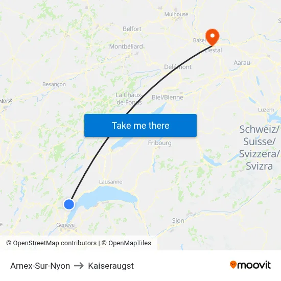 Arnex-Sur-Nyon to Kaiseraugst map