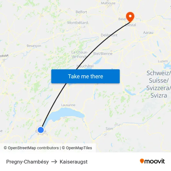 Pregny-Chambésy to Kaiseraugst map