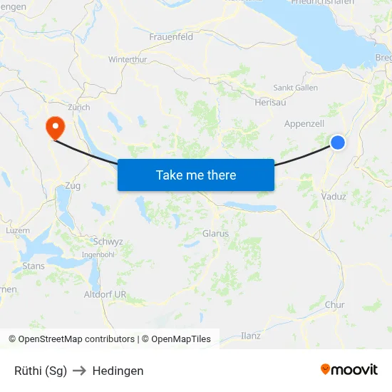 Rüthi (Sg) to Hedingen map