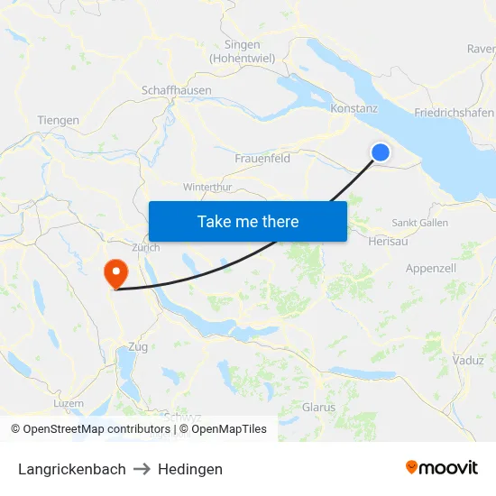 Langrickenbach to Hedingen map