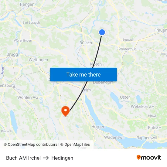 Buch AM Irchel to Hedingen map