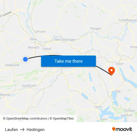 Laufen to Hedingen map
