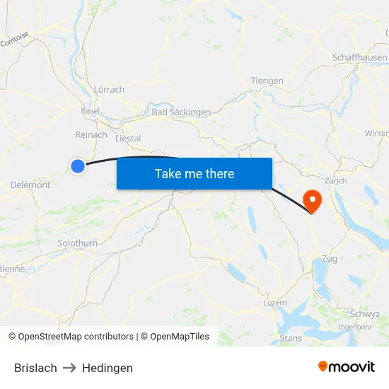 Brislach to Hedingen map