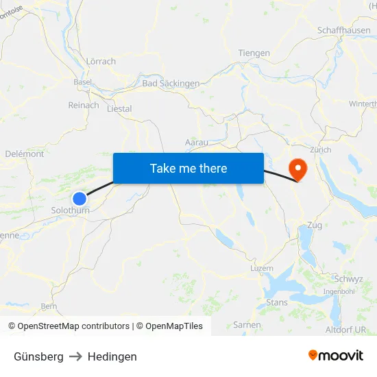 Günsberg to Hedingen map