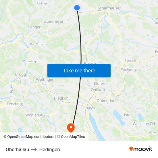 Oberhallau to Hedingen map