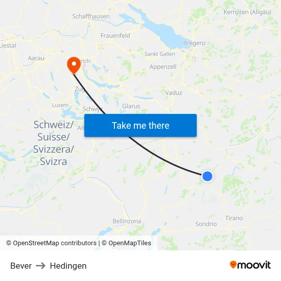 Bever to Hedingen map