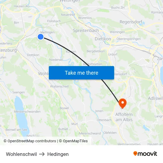 Wohlenschwil to Hedingen map