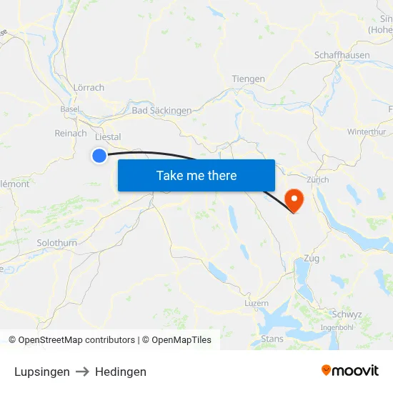 Lupsingen to Hedingen map