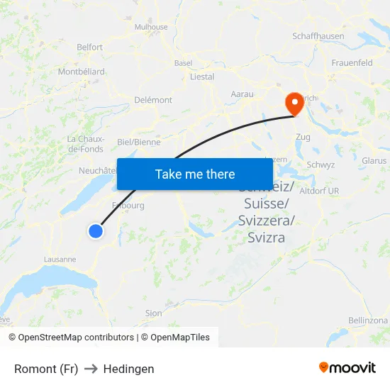 Romont (Fr) to Hedingen map