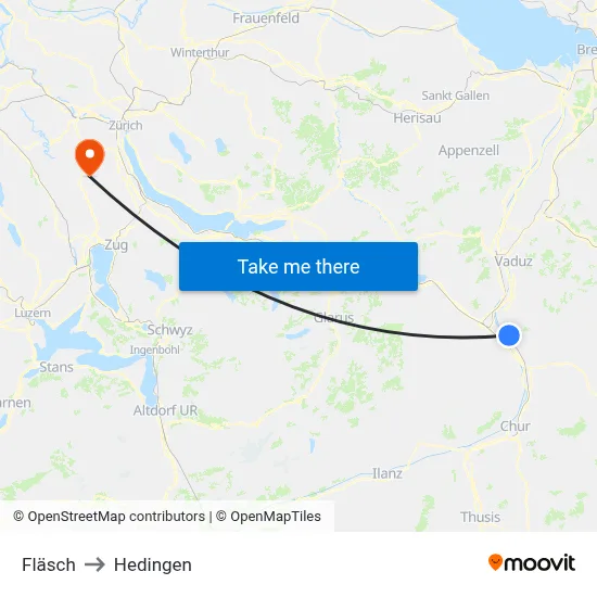 Fläsch to Hedingen map