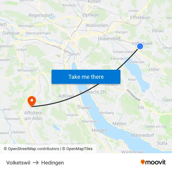 Volketswil to Hedingen map