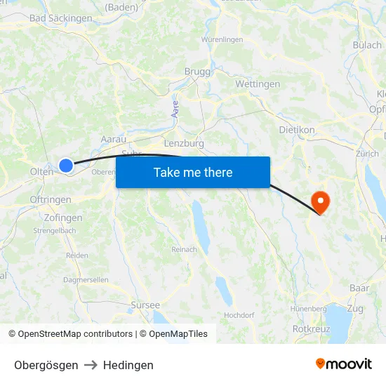 Obergösgen to Hedingen map