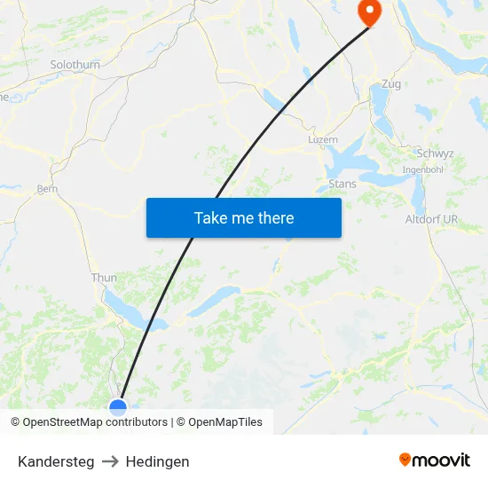 Kandersteg to Hedingen map