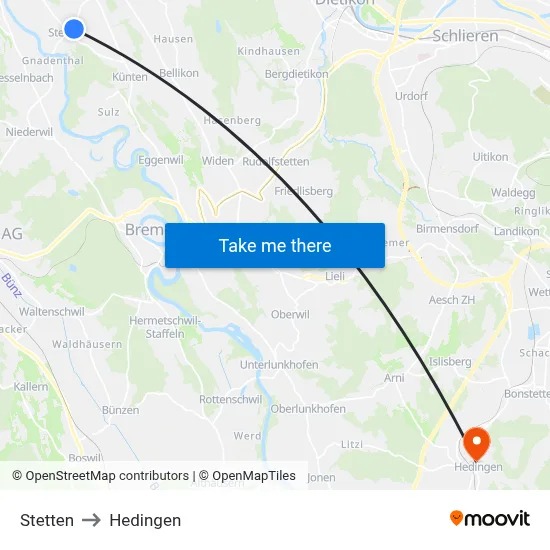 Stetten to Hedingen map