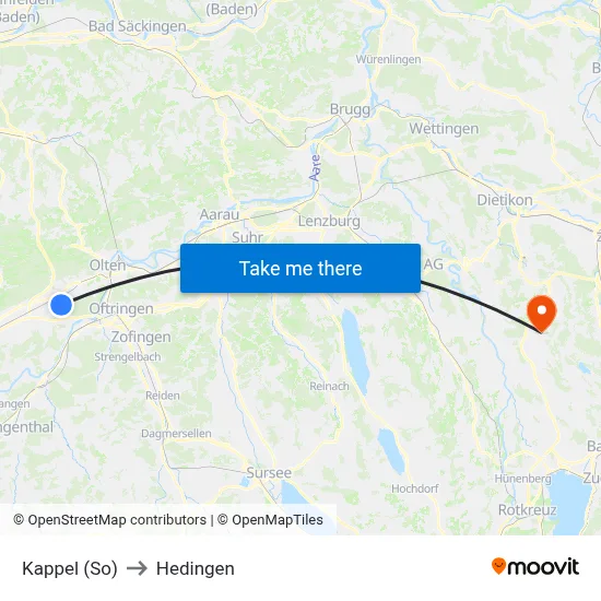 Kappel (So) to Hedingen map
