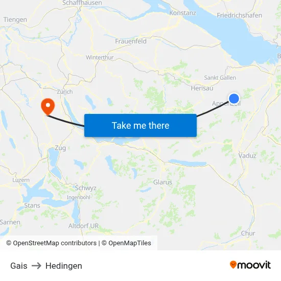 Gais to Hedingen map
