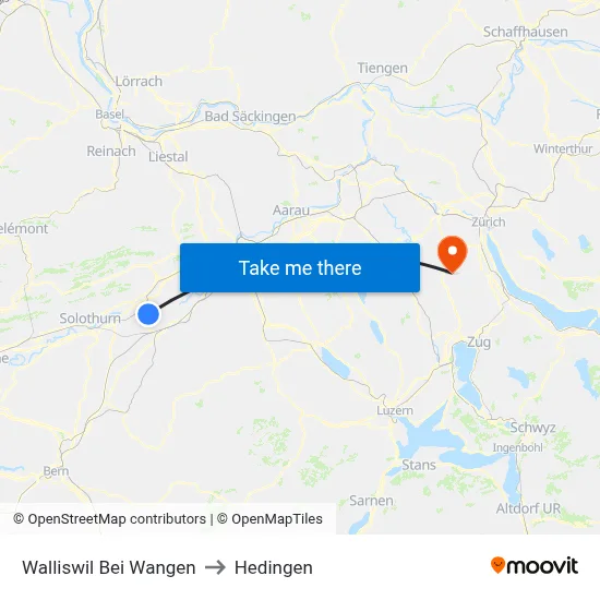 Walliswil Bei Wangen to Hedingen map